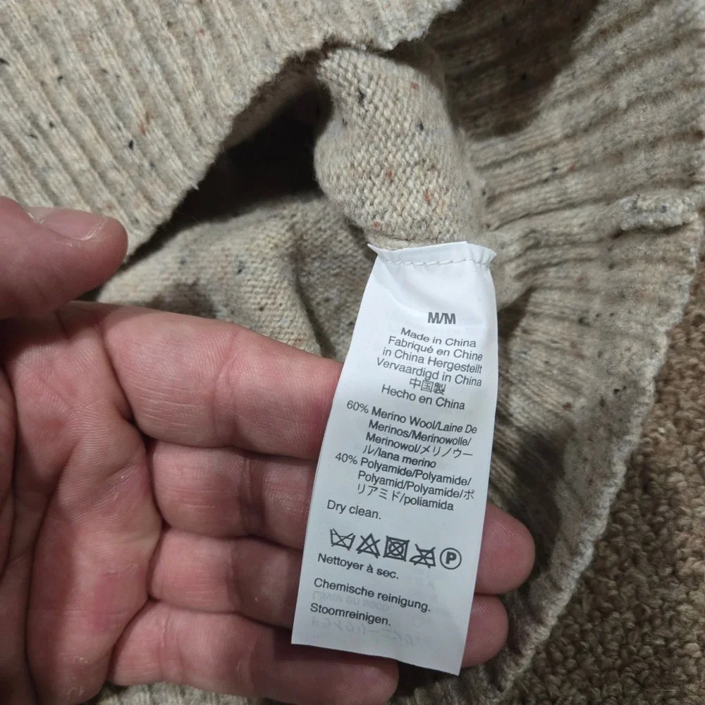 J.Crew Sweater Mens Medium Beige Merino Wool Donegal Shawl‎ Neck Pullover Knit